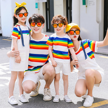 Shake sound with the same parent-child summer dress 2021 new fashion mother and daughter mother and son foreign style summer short-sleeved a family of three or four