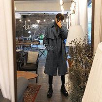 Bishe 2019 autumn and winter new tartan coat mid-length thickened loose coat mens belted jacket trend