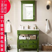 Bathroom European style oak solid wood bathroom cabinet floor combination Mediterranean washbasin hand wash basin wash table