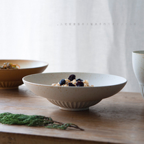 White frosted hand-made old Nordic coarse pottery pasta plate Round plate coarse pottery soup plate Jingdezhen handmade plate