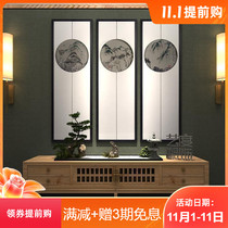 Mountain forest hand-painted ink decorative painting landscape painting triple Chinese style villa vertical living room combination hanging painting
