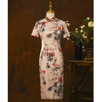 Printed qipao 2021 The new female retro country wind short improvement Old Shanghai Traditional Mom Lieven dress Summer