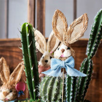 JK Mu space courtyard flower pot decoration straw rabbit mens and womens head decoration insert hand flower decoration small object