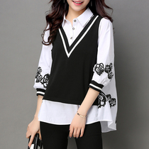 Spot quick hair thin top 2021 spring large size womens fat mm Korean loose and wild belly-covering bottoming shirt
