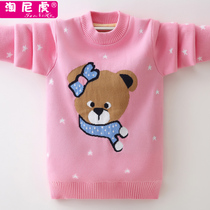 Autumn and winter New Girl sweater plus velvet thickened cotton knitted sweater childrens clothing foreign style pullover
