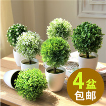 Simulation plant potted bonsai Plastic green plant fake tree Fake flower small flower ball tree ball Home desktop mini ornament