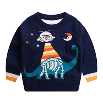 Mens baby double sweater cartoon dinosaur autumn winter clothing children cotton wool coat 2021 new boy base shirt
