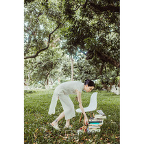 (Fashion Week) TUYUE Painted Moon White Sky Silk Qipao Improved Version of the National Wind Liandress in a long style dress