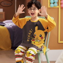 2022 New Boy Sleepwear Spring Autumn Season Pure Cotton Long Sleeve Cartoon Young Boy CUHK Childrens Home Suit Suit
