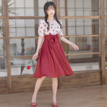 Sichuan Dei Time: Rose Rouge Country Wind Retro Fake Two Dress Snow-spun Printed High Waisted Tea Hysteria