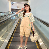 Girl Summer Clothing Trendy Childrens Back Belt Pants Suit Short Sleeve Big Boy Netting Red 2022 New Ocean Gas Girl Clothes Summer