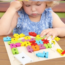 Early teaching children 26 uppercase letters cognitive intelligence 3D stereo puzzle hand grabbing board Mon Wood Toy 23