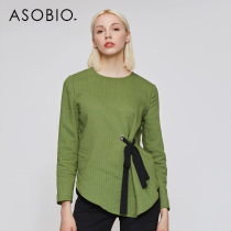 Asobio Womens shirt Womens simple casual Irregular loose straight round neck long-sleeved T-shirt Womens top