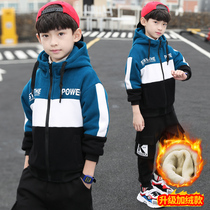 Childrens clothing boys autumn and winter jackets 2021 new Chinese big boy boys Western style plus velvet thick Korean version sweater tide