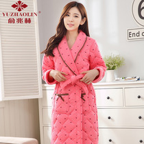 Yu one trillion Lin sleepwear female winter pure cotton thickened lengthened clip cotton pyjamas full cotton warm winter home clothes bathrobe