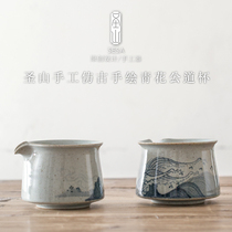 Shengshan antique Coarse Pottery Road Cup handmade hand-painted ceramic male Cup hand-painted blue and white uniform cup tea divider