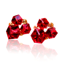 Korean female green crystal three-dimensional Rubiks cube feminine crystal earrings Time treasure box transparent super flash blue ear buckle
