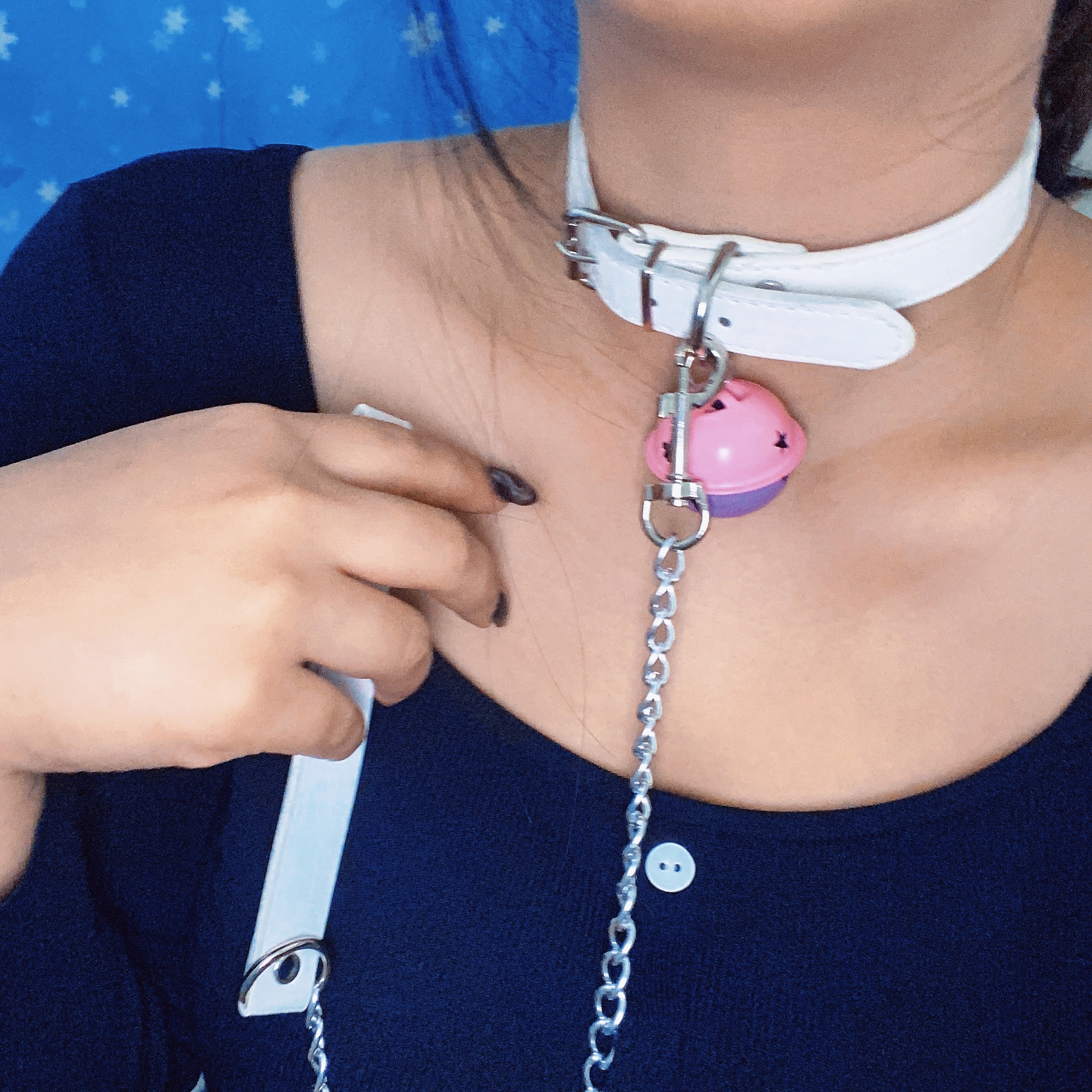 铃铛项圈颈链锁骨链饰品pu牵引绳脖环朋克铁链暗黑色cos合金项链