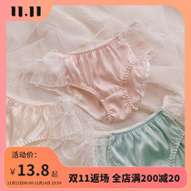 Ladies panties sweet and gentle Japanese girl satin ribbon bow lace retro shorts low waist briefs