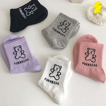 Socks womens tube socks ins tide autumn and winter pure cotton spring and autumn stockings Cartoon cute Japanese bear stockings wild