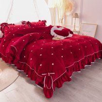 Princess style crystal velvet four-piece winter baby velvet double-sided coral velvet padded flannel quilt cover wedding bedding