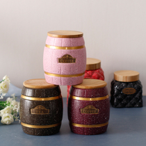 Solson ceramic sealed tank large Chinese tea cans Sugar cans Household decoration Antique wooden barrels moisture-proof coffee cans