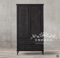 Fa-style countryside small family type Double open door wardrobe American retro modern solid wood made of old lockers minimalist cabinets