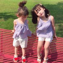 Girl Suit 2022 Summer Dress New Korean Version Baby Foreign Air Harness Vest Shorts Two Sets Baby Suit Tide