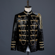 Black European Mens Palace Performance Suit Nightclub Mens Dress Gown West Suit Music Performance Writing True Host Costumes