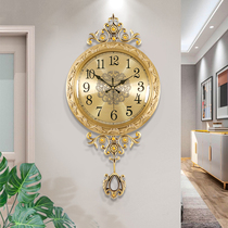 European all-copper wall clock living room luxury high-end clock wall light luxury home fashion hanging watch American pure copper clock