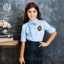 Eaton Ghost collar blue shirt childrens shirt female child cotton long sleeve student childrens shirt 13C260