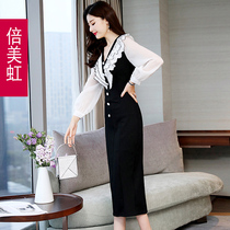 Spring long-sleeved dress 2021 spring new womens Western temperament light ripe wind slim thin skirt tide