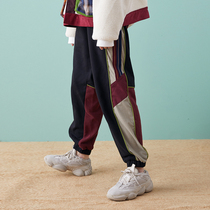 CONCORD retro college style stitching knitted shut-up sports sweatpants pure cotton loose casual drawstring long pants