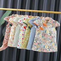 Girls cheongsam summer Chinese style baby girl summer dress thin skirt foreign flower baby princess dress