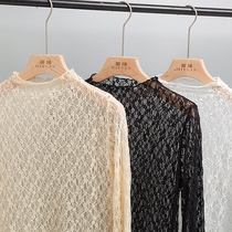 2021 new autumn and winter lace base shirt womens Western-style semi-high collar with hollow mesh long-sleeved top very fairy