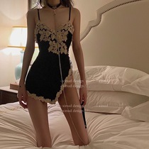 LA elegant little woman high-end sexy pajamas female spring and autumn embroidery suspender nightgown slim dress