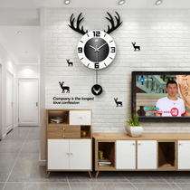 Nordic deer head clock clock living room home fashion modern simple creative personality Art Net red clock hanging wall