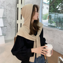 Classic solid color hooded knitted shawl scarf womens spring and autumn winter Korean fashion vest with air-conditioning room shawl