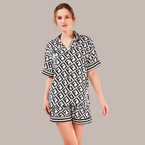 Baiyati summer thin short-sleeved shorts inch shirt pajama suit cartoon ice silk T-shirt home service new women