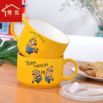 Little yellow man instant noodle bowl with lid ceramic student dormitory home sealed fresh Bowl creative cartoon fresh-keeping box lunch box
