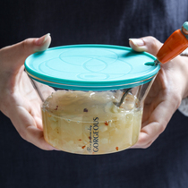 Nordic style glass bowl Wide mouth folding salad bowl Oatmeal bowl ins printed heat-resistant dessert breakfast soup noodle bowl