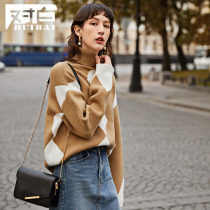 White Lazy Wind Loose Sweater Women 2021 Winter High Neck Shoulder Lingge Texturing Pullover Sweater