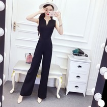 Jumpsuit 2021 summer thin chiffon womens high waist slim hanging feeling new waist sleeveless jumpsuit wide leg pants