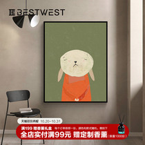 Warm rabbit decorative painting bedroom bedside animal hanging painting modern simple porch living room sofa background wall mural