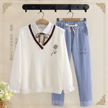Autumn and winter new student Japanese fashion suit Korean version of the college style student three-piece casual top youth wear