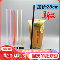 Fruit extended disposable fruit fork fruit tea Long Fork straw fork dual use plastic long handle milk tea shop fork