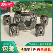 Stone table stone bench courtyard garden set of outdoor marble natural green stone imitation ancient Chinese tea table Home stone table and chairs