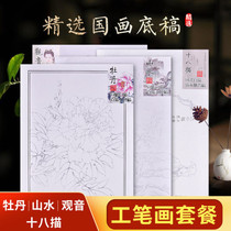 Meticulous painting propaganda paper white drawing direct color draft beginner beginner flower bird Lotus peony flower character Animal Flower grass hook artwork adult red brush hook thread familiar rice paper