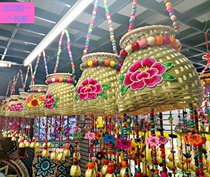 Kindergarten ethnic wind bamboo weaving dustpan characteristic craft fish basket wind chimes hand-made pendants corridor hanging ornaments