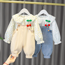 Baby girl with pants set Spring and Autumn foreign atmosphere 3 childrens clothes baby childrens clothing 1 year old girl Autumn two sets